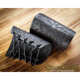 A Pair Leather Bracers  Aegishjalmur Helm of Awe Runes  Celtic Spiritual 